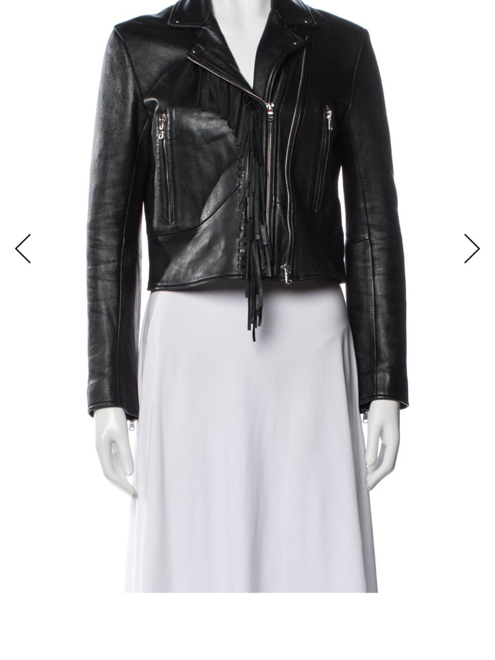 Sandro Leather Biker Jacket Fringe Black Size 2